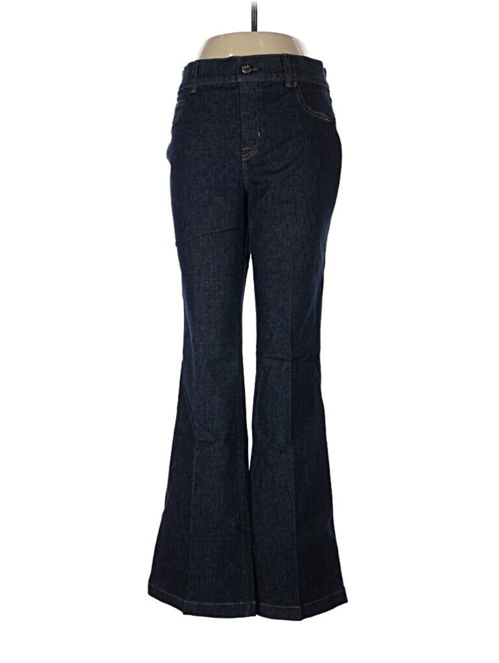 NEW Spanx Large $148 Dark Blue Cotton Blend Denim Retro Flare Bootcut Jeans